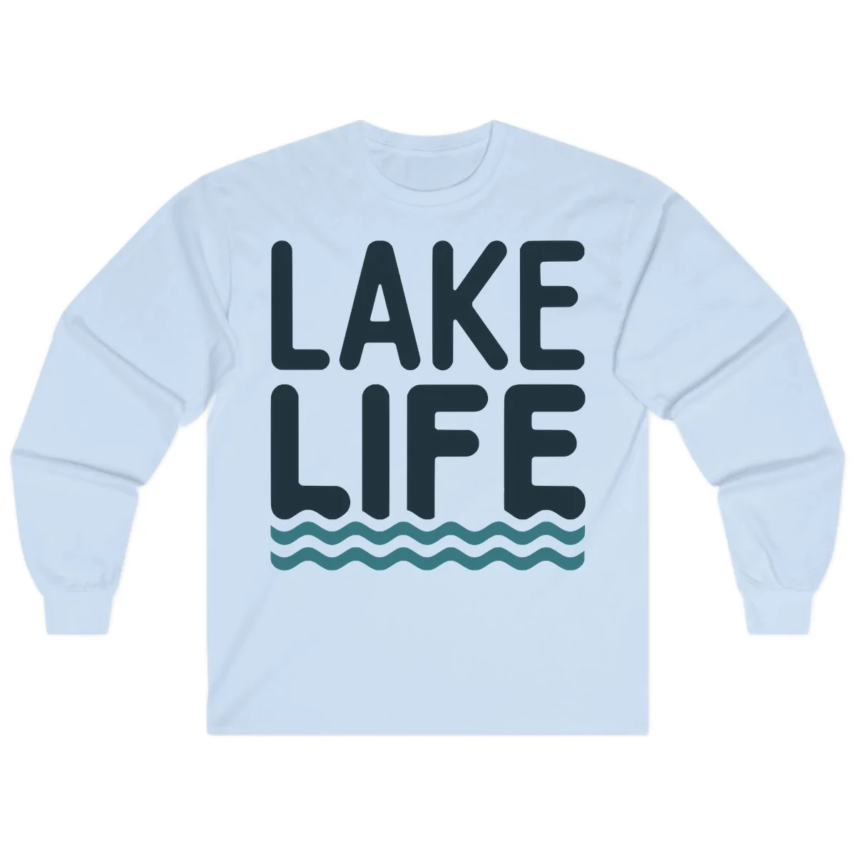 Lake Life Typography Design Long Sleeve in Light Blue