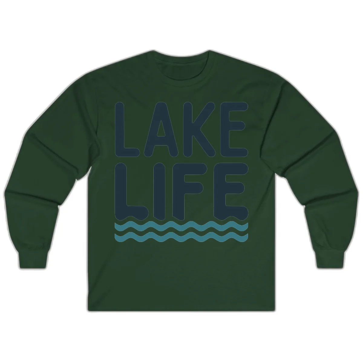 Lake Life Typography Design Long Sleeve in Forest Green