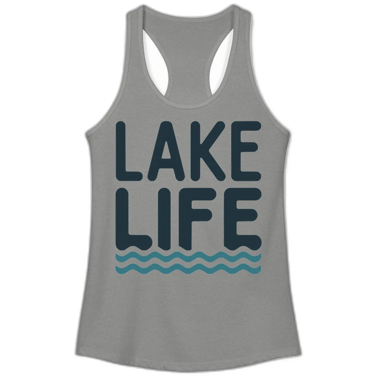 Lake Life Typography Design Ladies Tank in Heather Grey