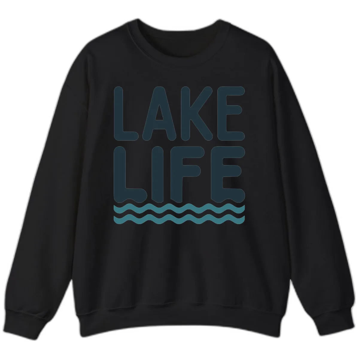 Lake Life Typography Design Sweatshirt in Black