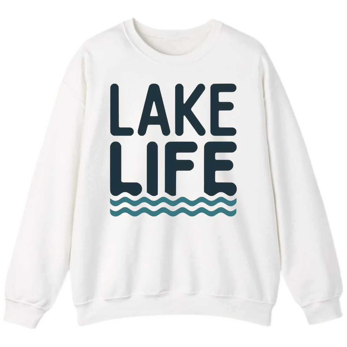 Lake Life Typography Design Sweatshirt in White