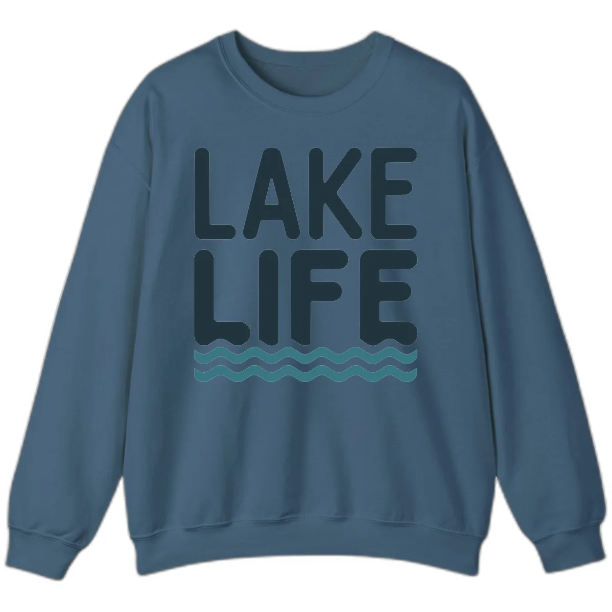 Lake Life Typography Design Sweatshirt in Indigo Blue
