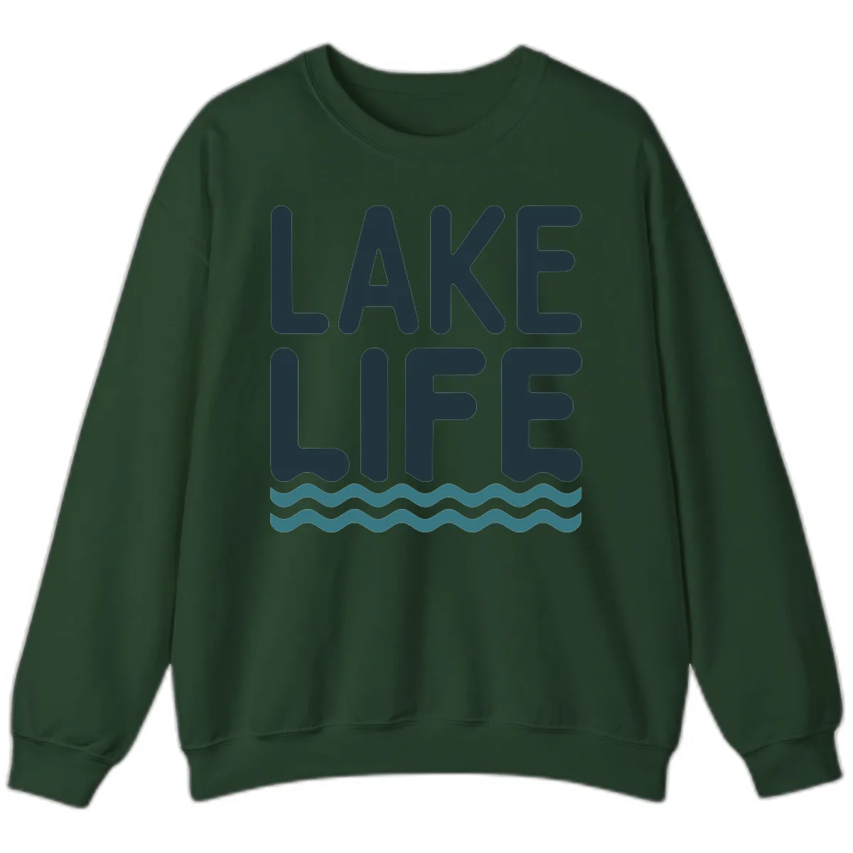 Lake Life Typography Design Sweatshirt in Forest Green