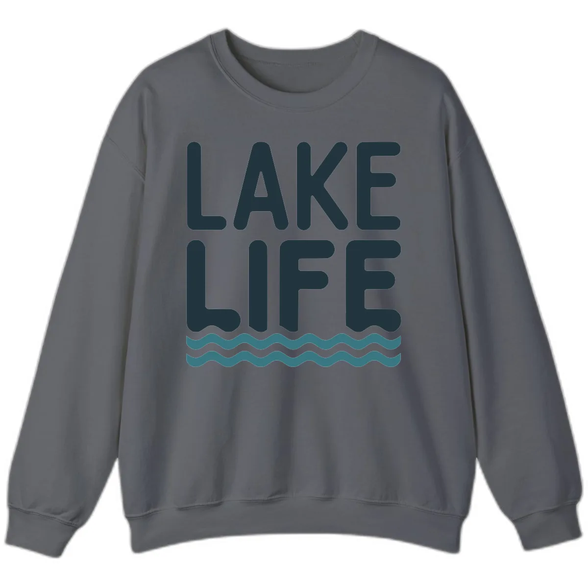 Lake Life Typography Design Sweatshirt in Charcoal