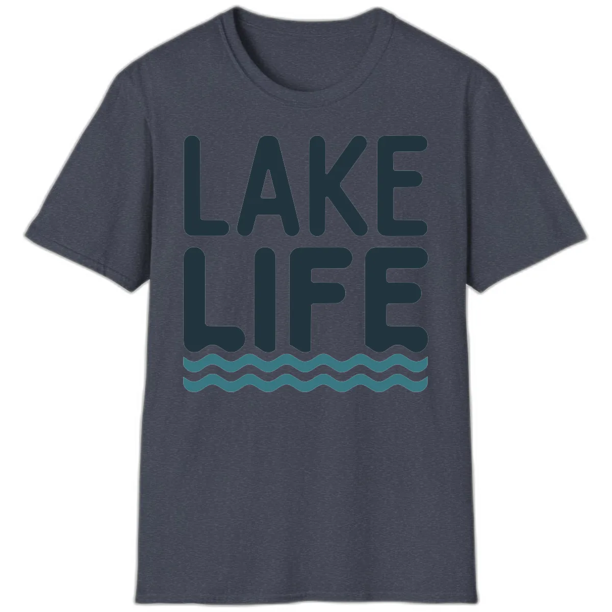 Lake Life Typography Design T-Shirt in Heather Navy