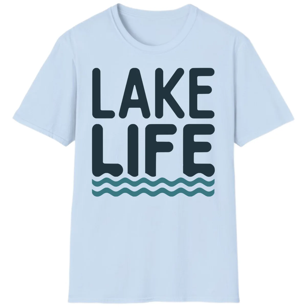 Lake Life Typography Design T-Shirt in Light Blue