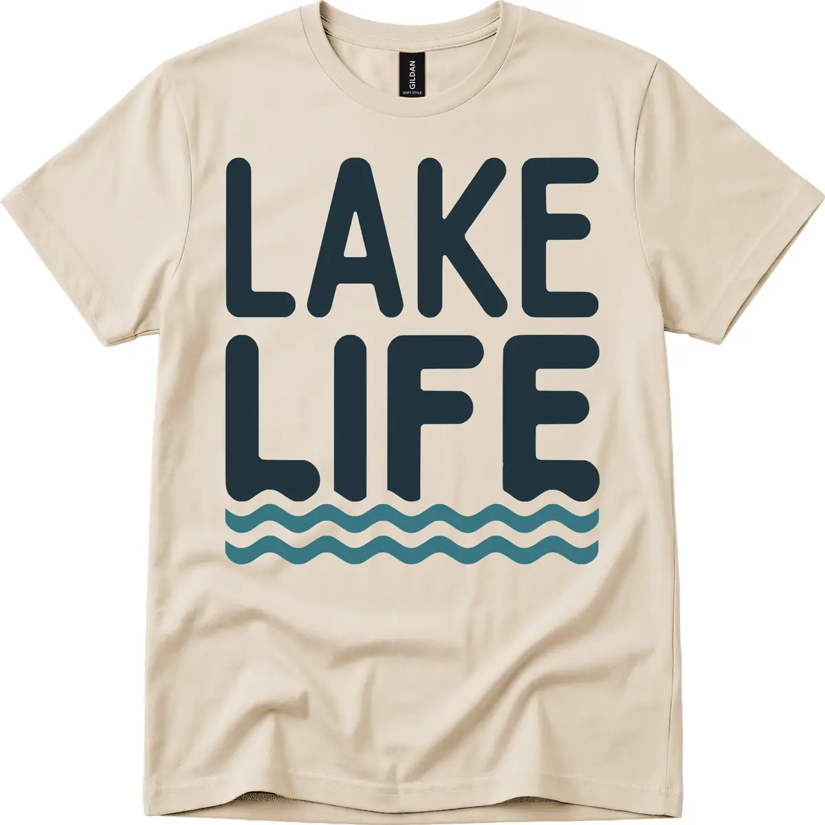 Lake Life Typography Design T-Shirt in Sand