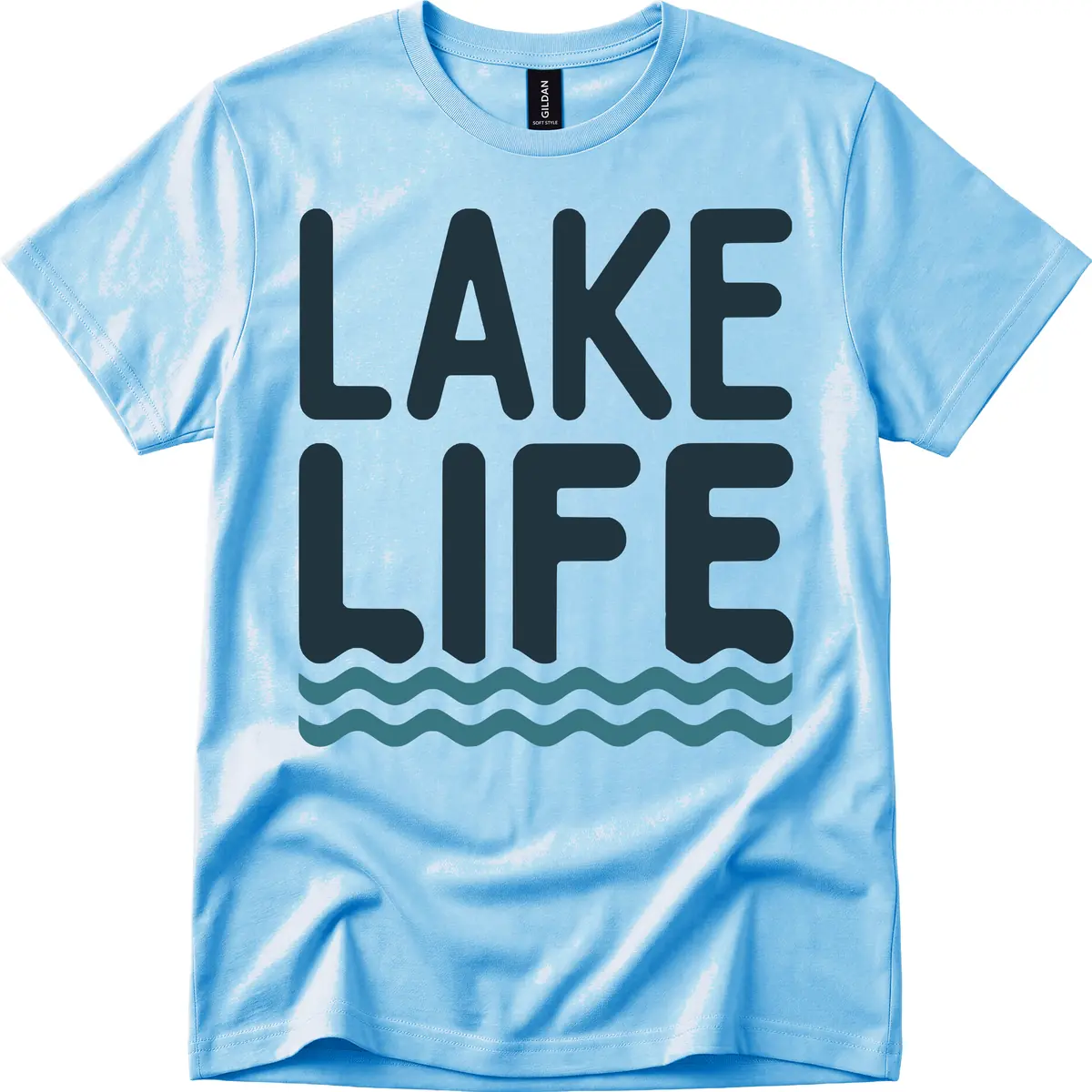 Lake Life Typography Design T-Shirt in Sky