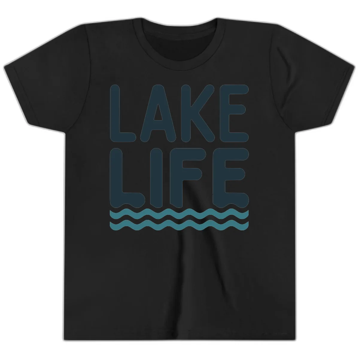Lake Life Typography Design Youth T-Shirt in Black