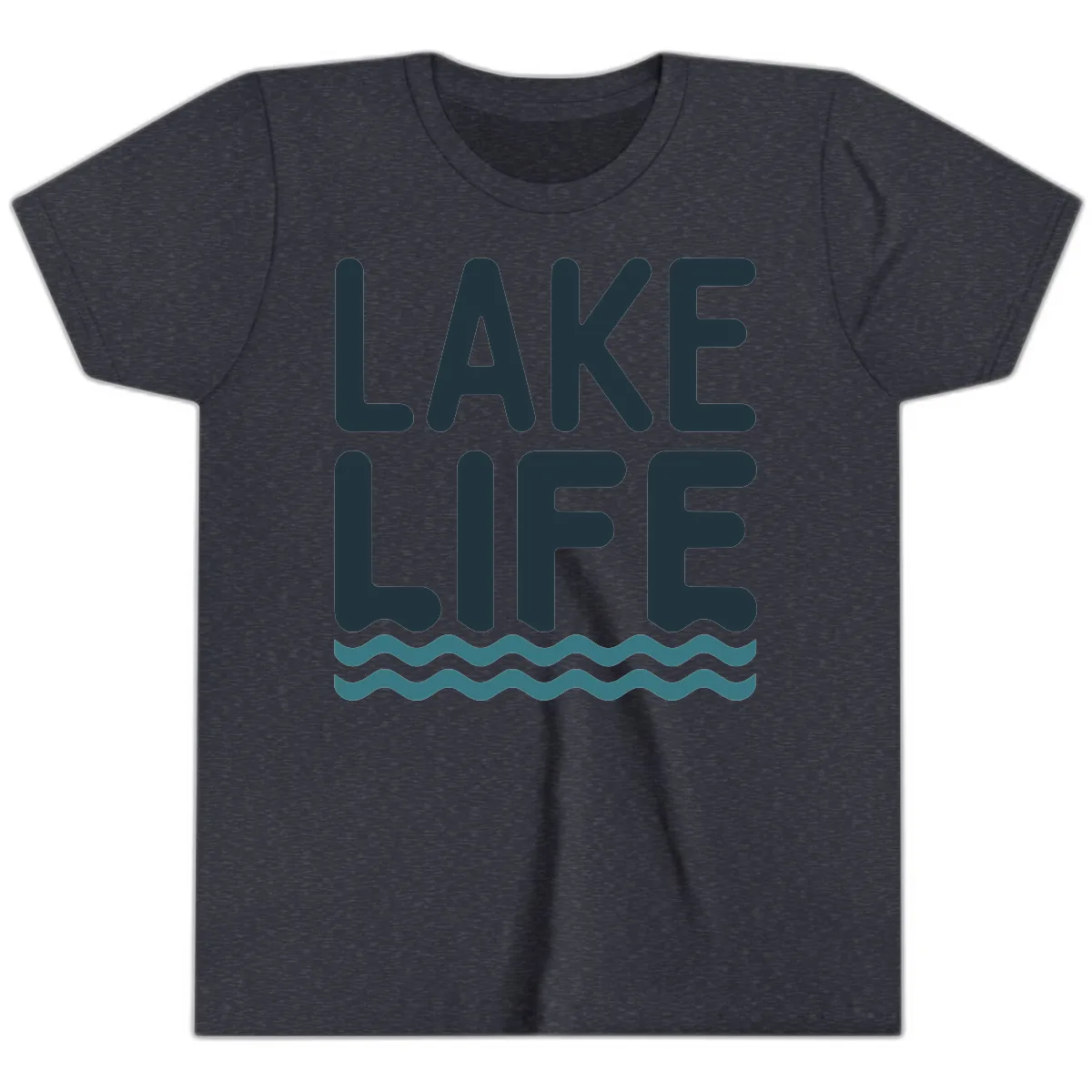 Lake Life Typography Design Youth T-Shirt in Heather Navy