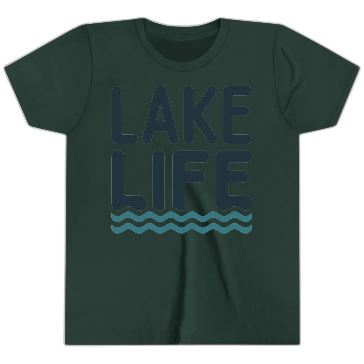 Lake Life Typography Design Youth T-Shirt in Forest