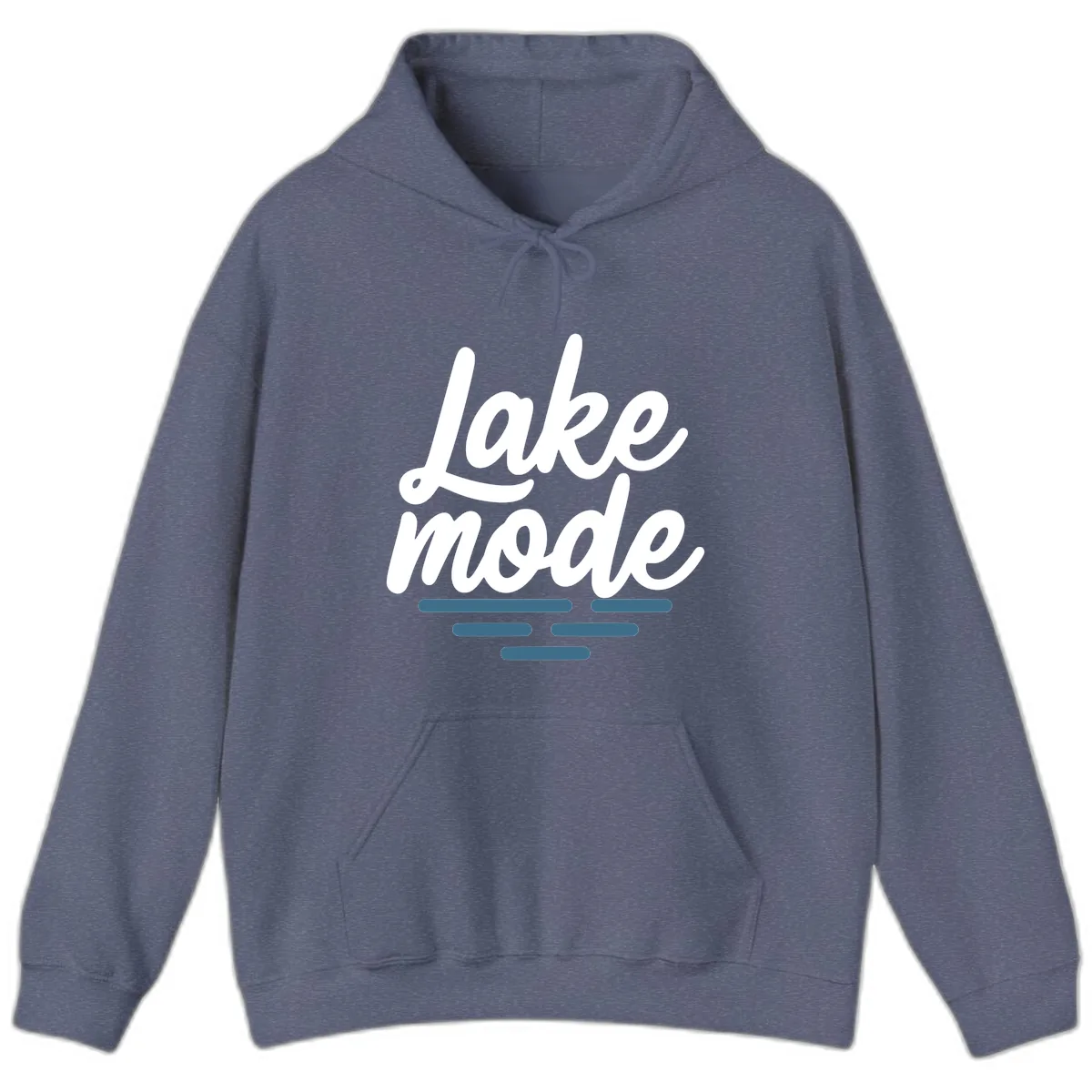 Lake Mode Typography Design Hoodie in Heather Navy