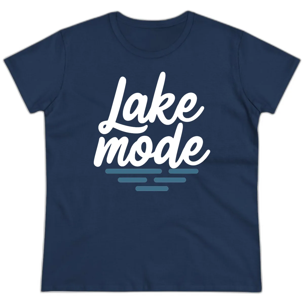 Lake Mode Typography Design Ladies Tee in Navy