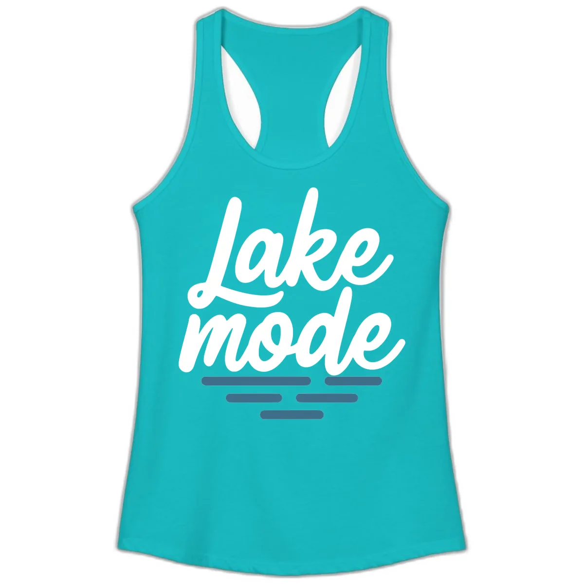 Lake Mode Typography Design Ladies Tank in Tahiti Blue