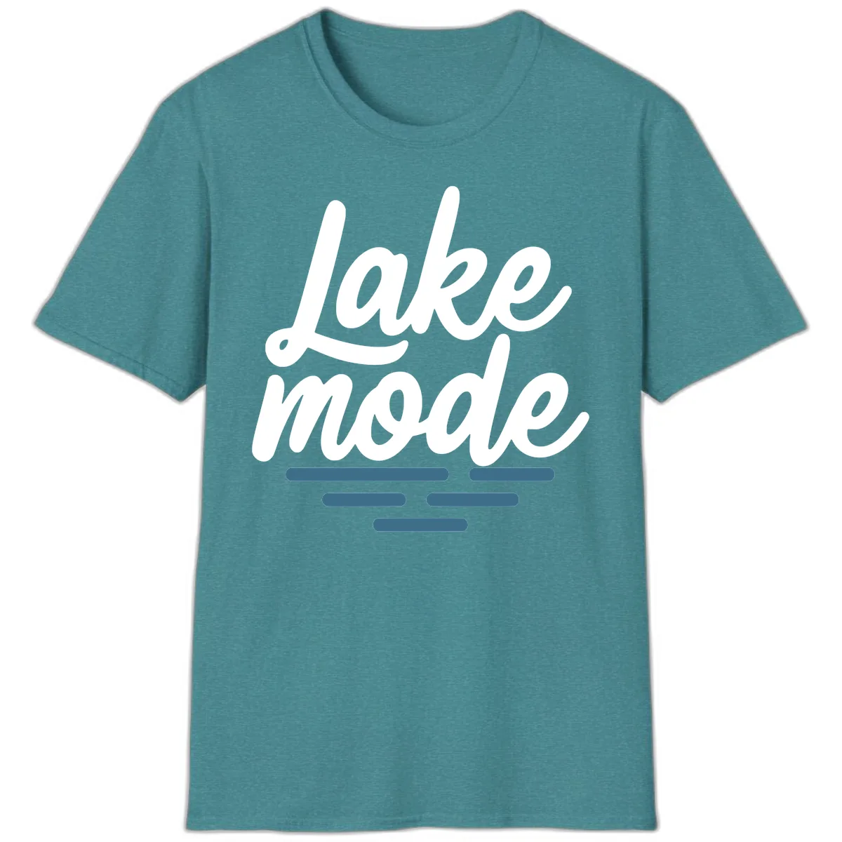 Lake Mode Typography Design T-Shirt in Heather Galapagos Blue