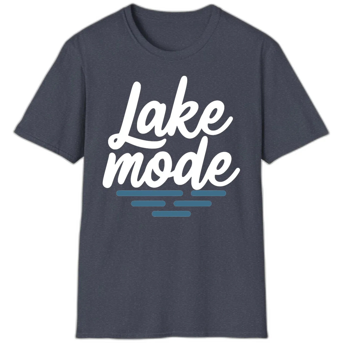 Lake Mode Typography Design T-Shirt in Heather Navy