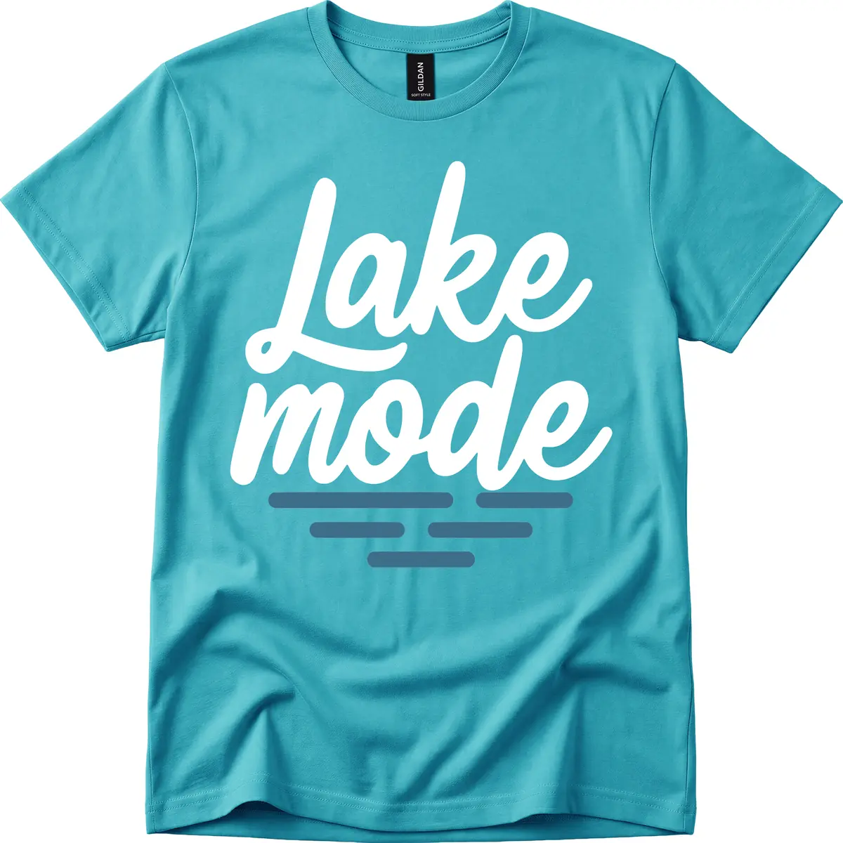 Lake Mode Typography Design T-Shirt in Tropical Blue