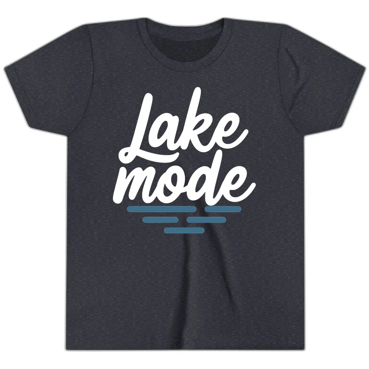 Lake Mode Typography Design Youth T-Shirt in Heather Navy