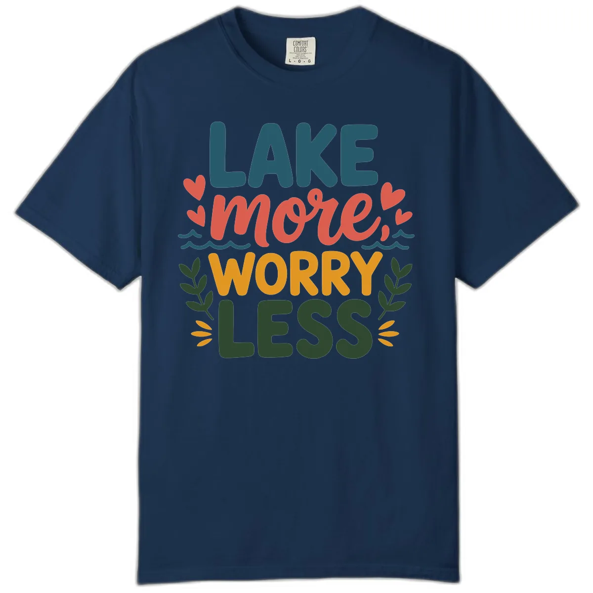 Lake More Worry Less Sentiment Design Comfort Color in Navy