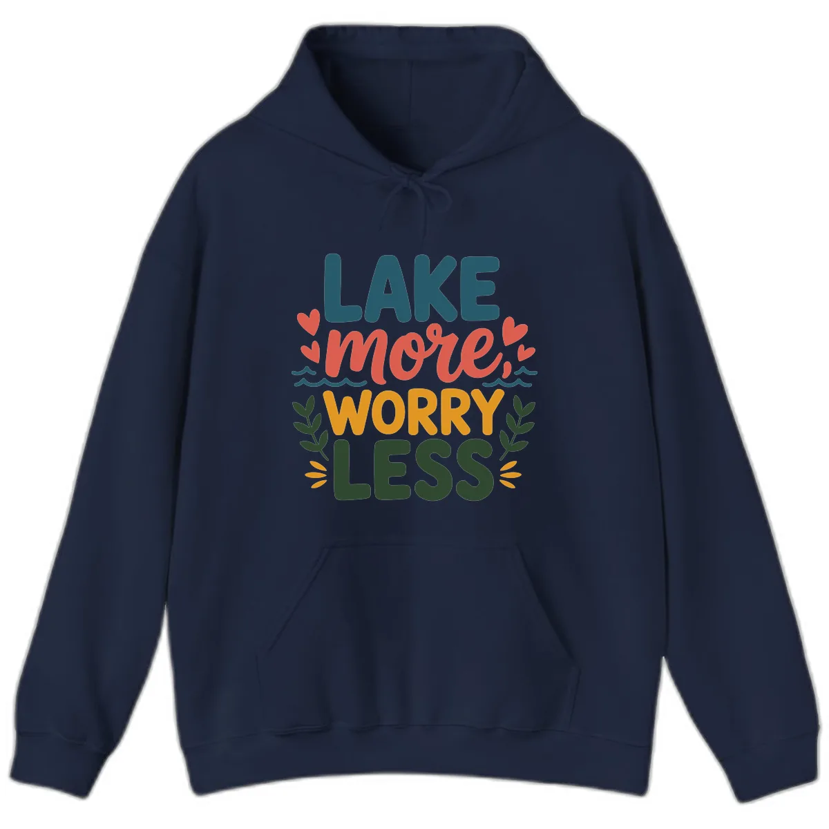 Lake More Worry Less Sentiment Design Hoodie in Navy