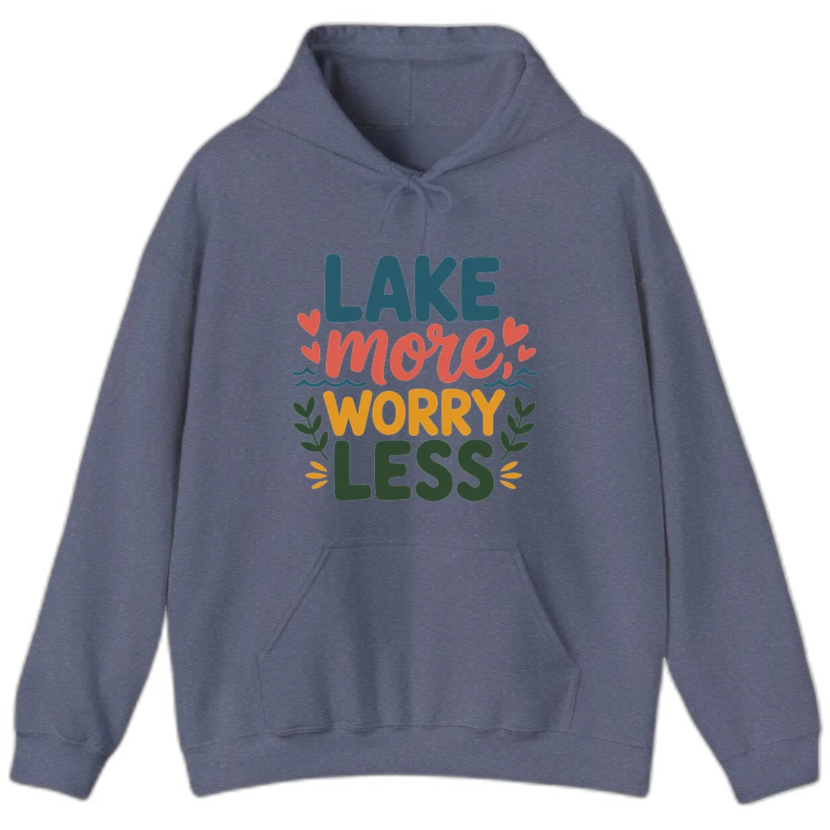 Lake More Worry Less Sentiment Design Hoodie in Heather Navy