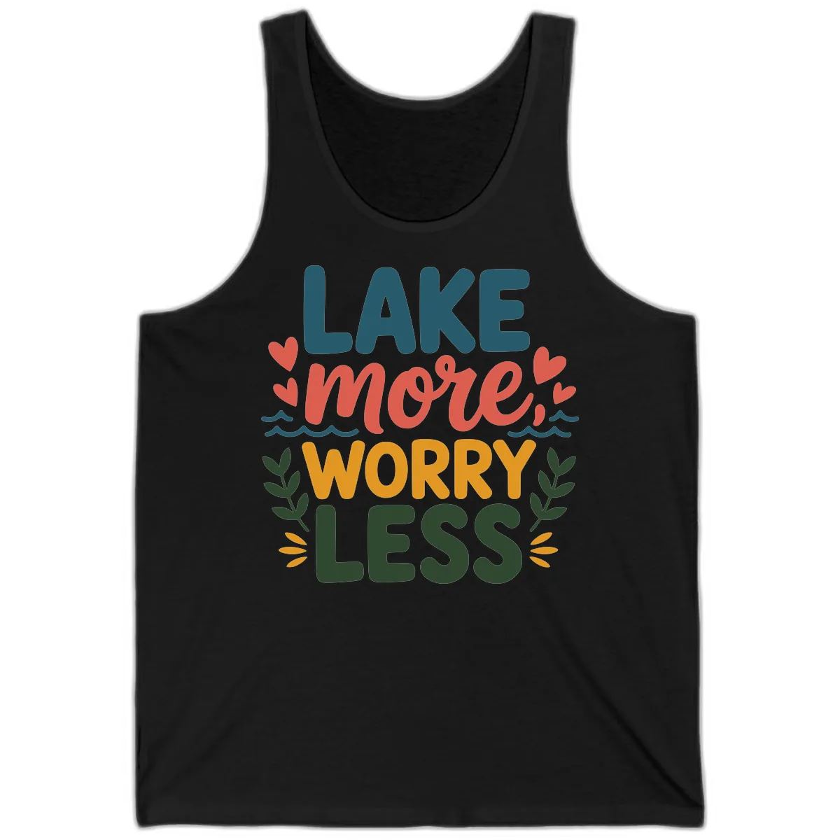 Lake More Worry Less Sentiment Design Tank in Black