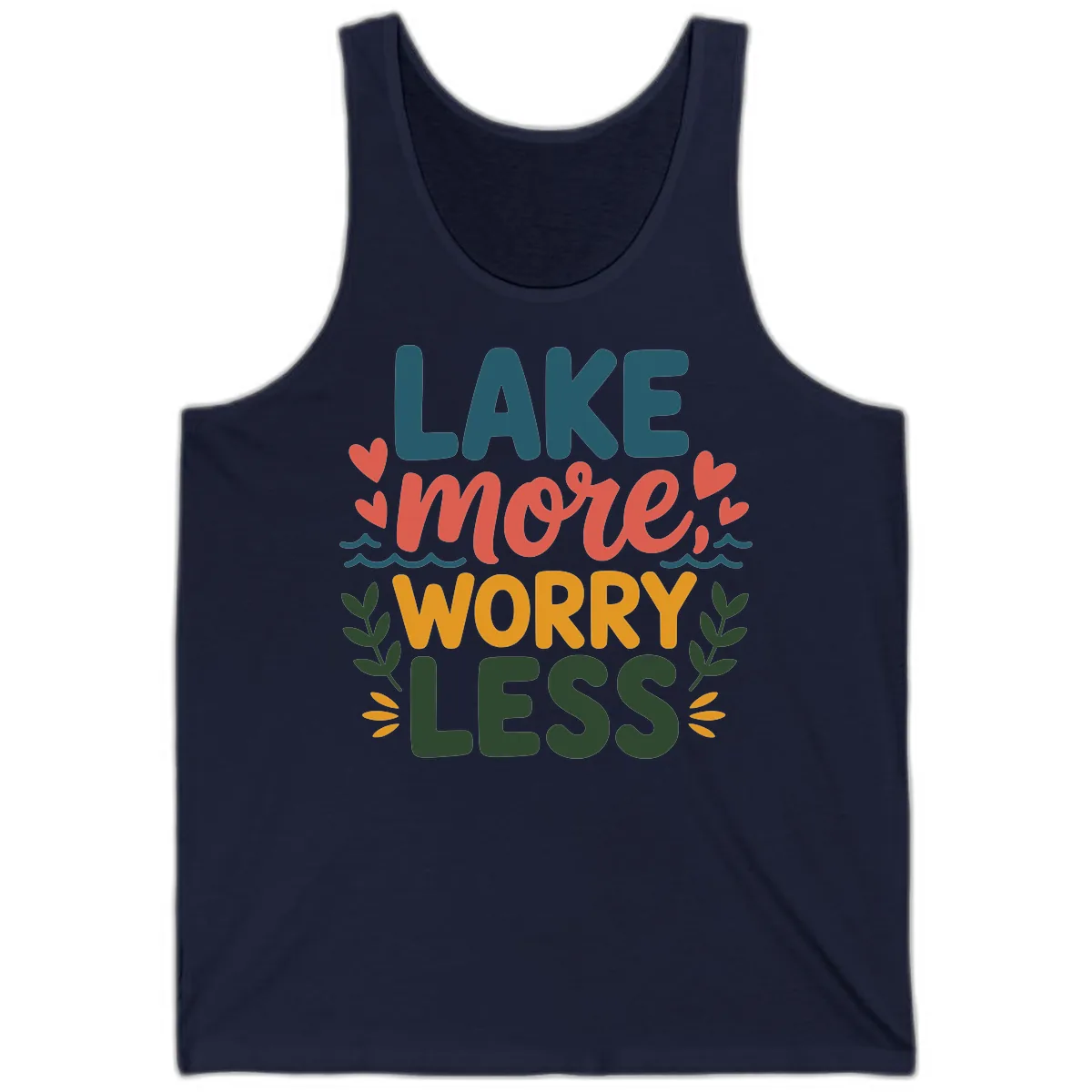 Lake More Worry Less Sentiment Design Tank in Navy