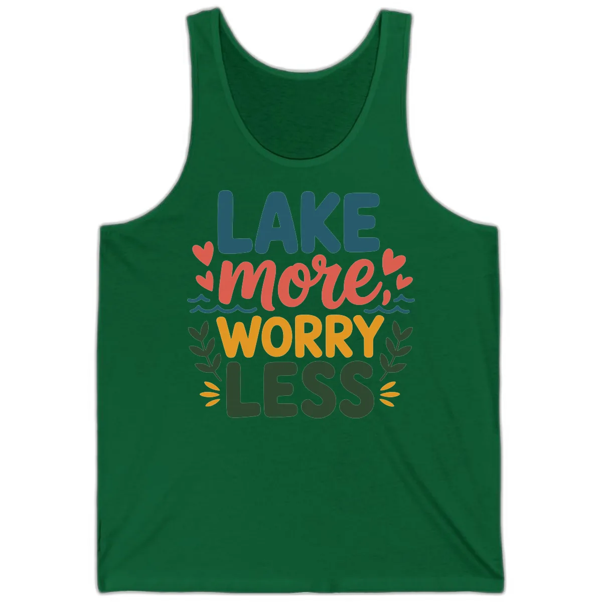 Lake More Worry Less Sentiment Design Tank in Kelly