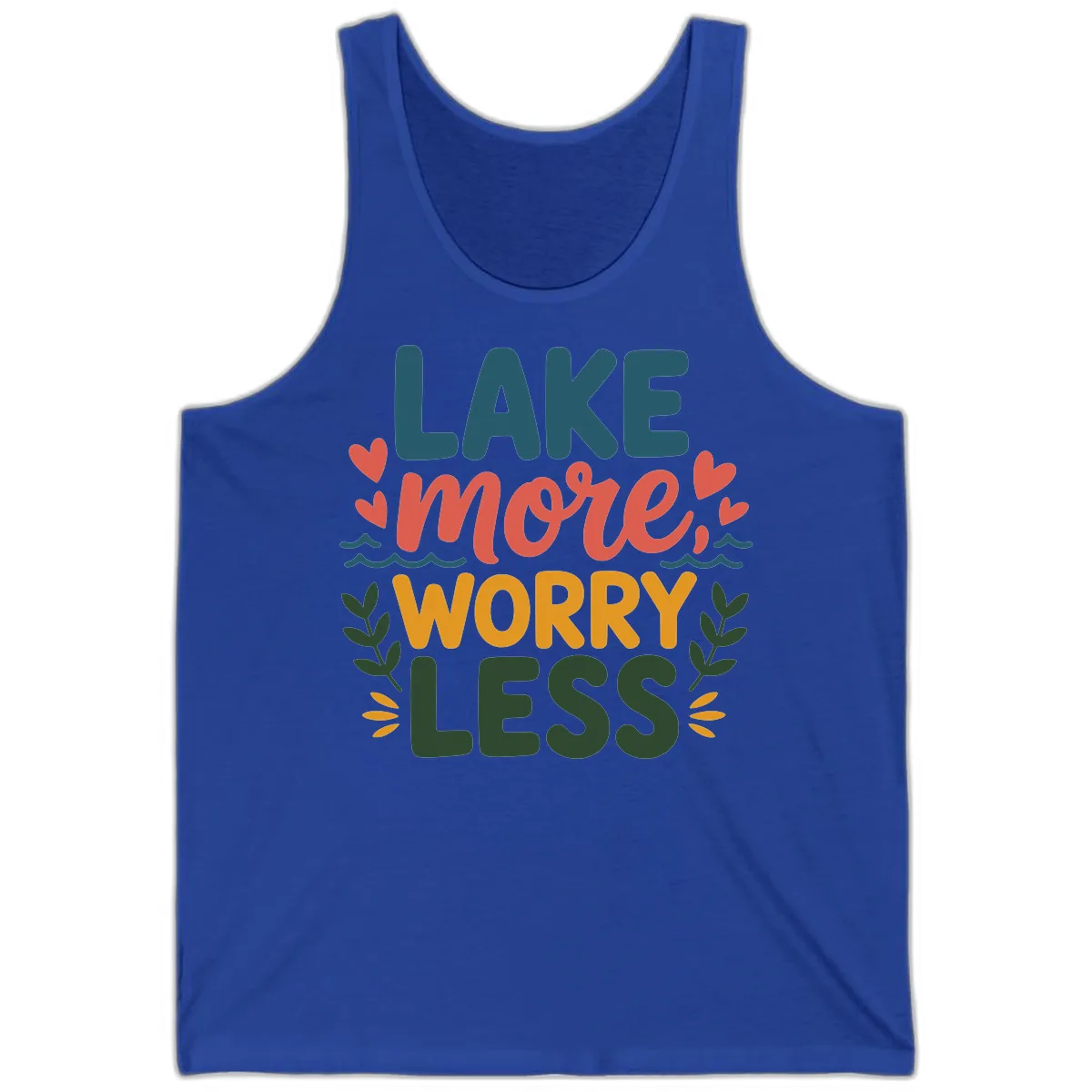 Lake More Worry Less Sentiment Design Tank in True Royal