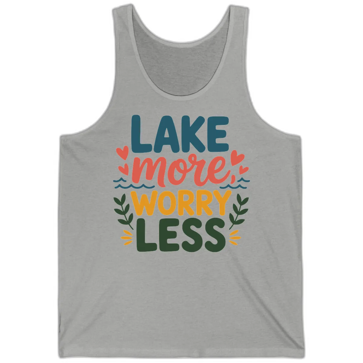 Lake More Worry Less Sentiment Design Tank in Athletic Heather