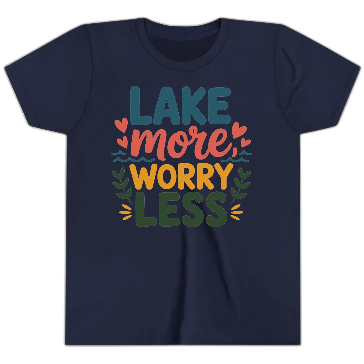 Lake More Worry Less Sentiment Design Youth T-Shirt in Navy