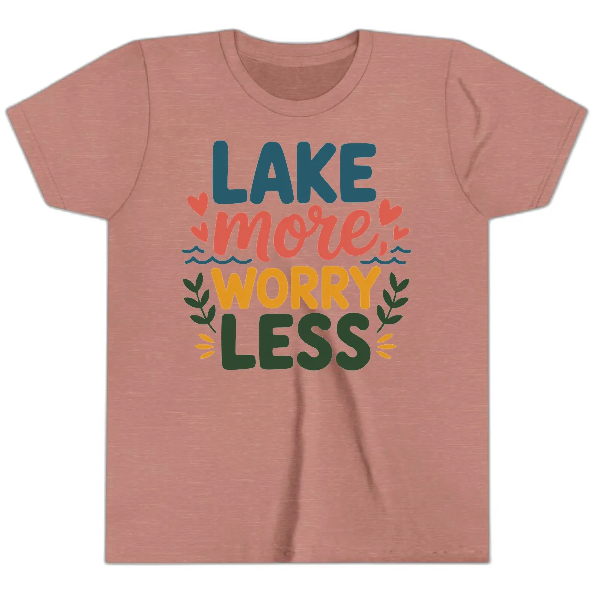 Lake More Worry Less Sentiment Design Youth T-Shirt in Heather Mauve