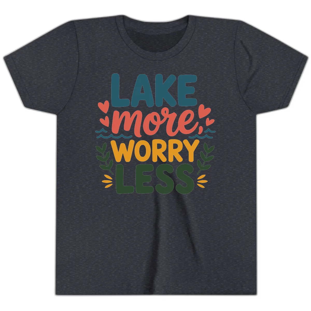 Lake More Worry Less Sentiment Design Youth T-Shirt in Heather Navy