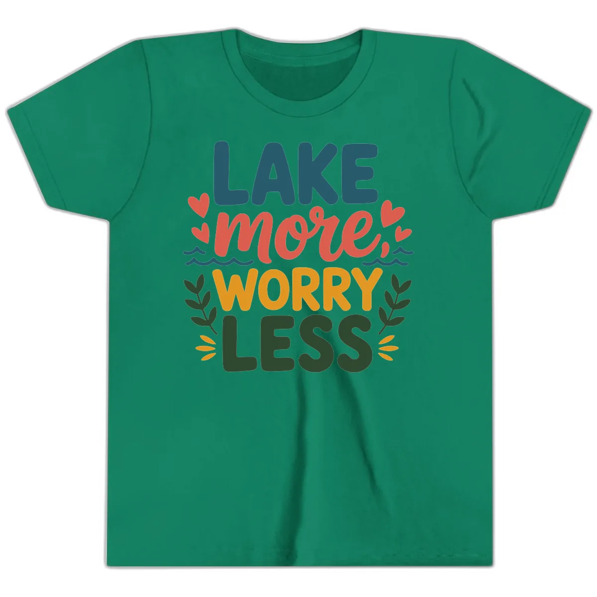 Lake More Worry Less Sentiment Design Youth T-Shirt in Kelly