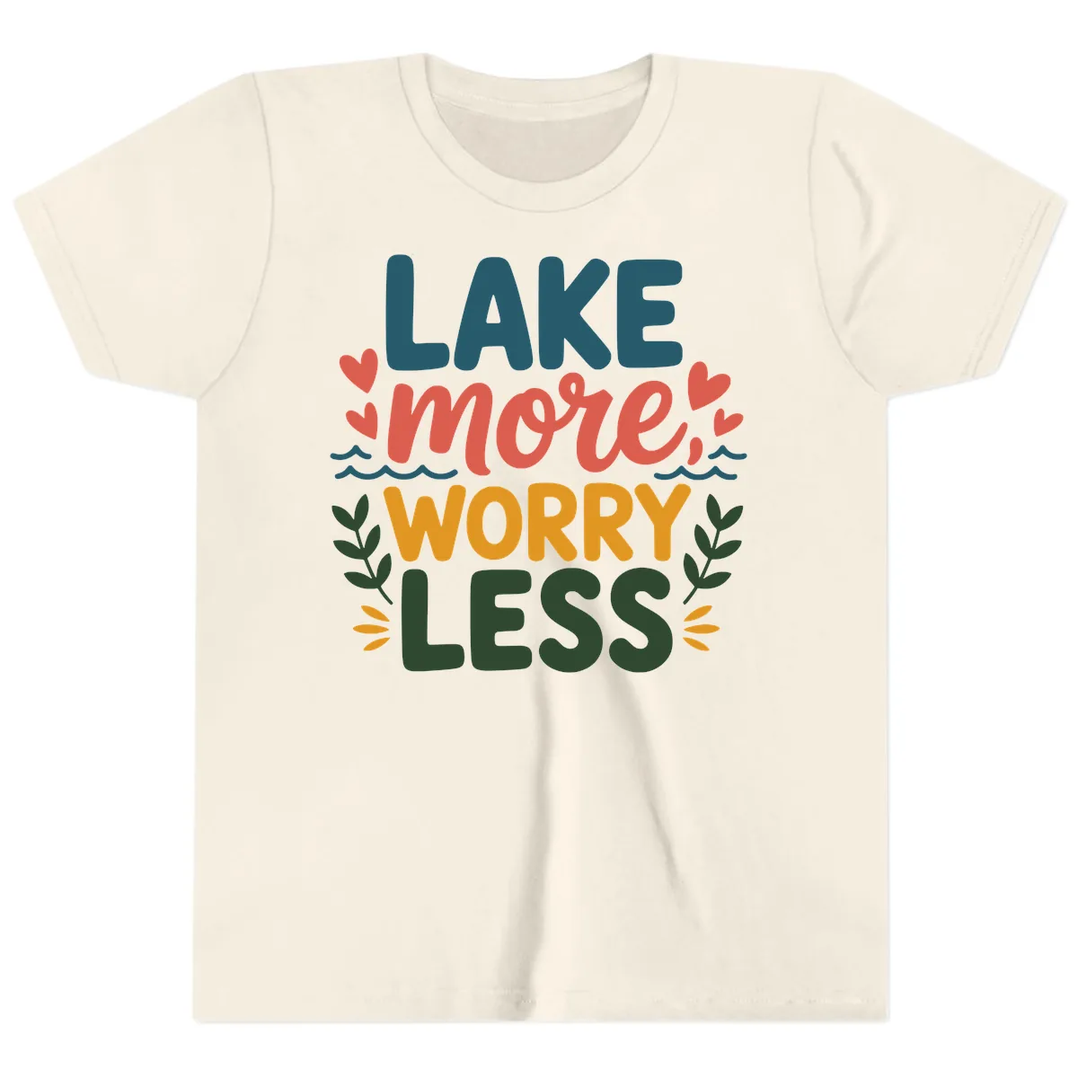 Lake More Worry Less Sentiment Design Youth T-Shirt in Natural