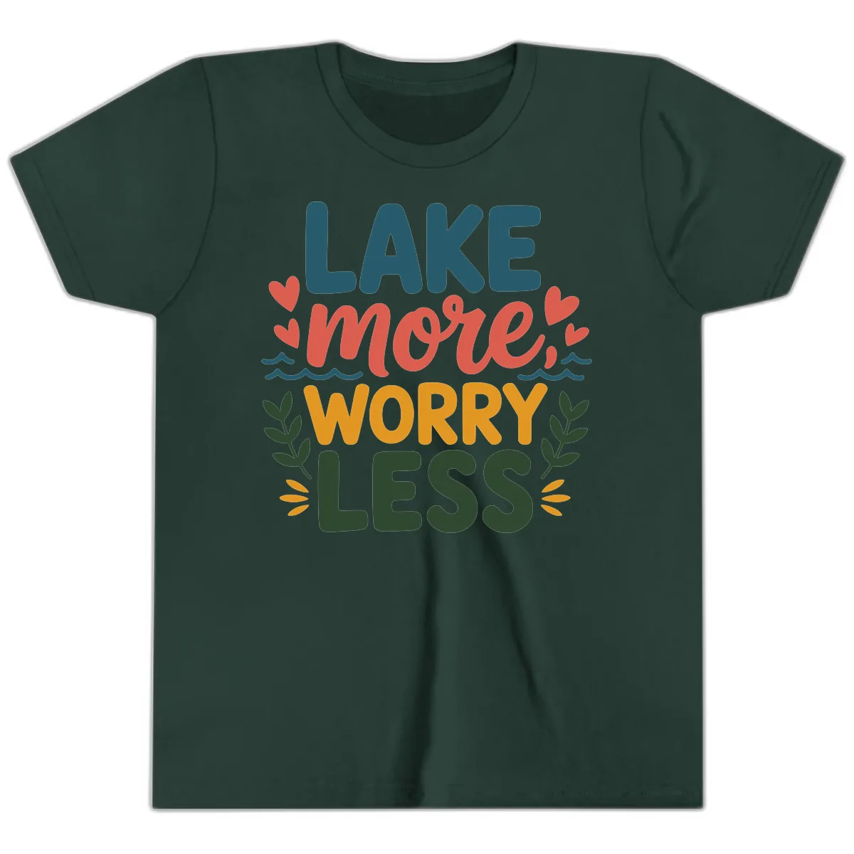 Lake More Worry Less Sentiment Design Youth T-Shirt in Forest