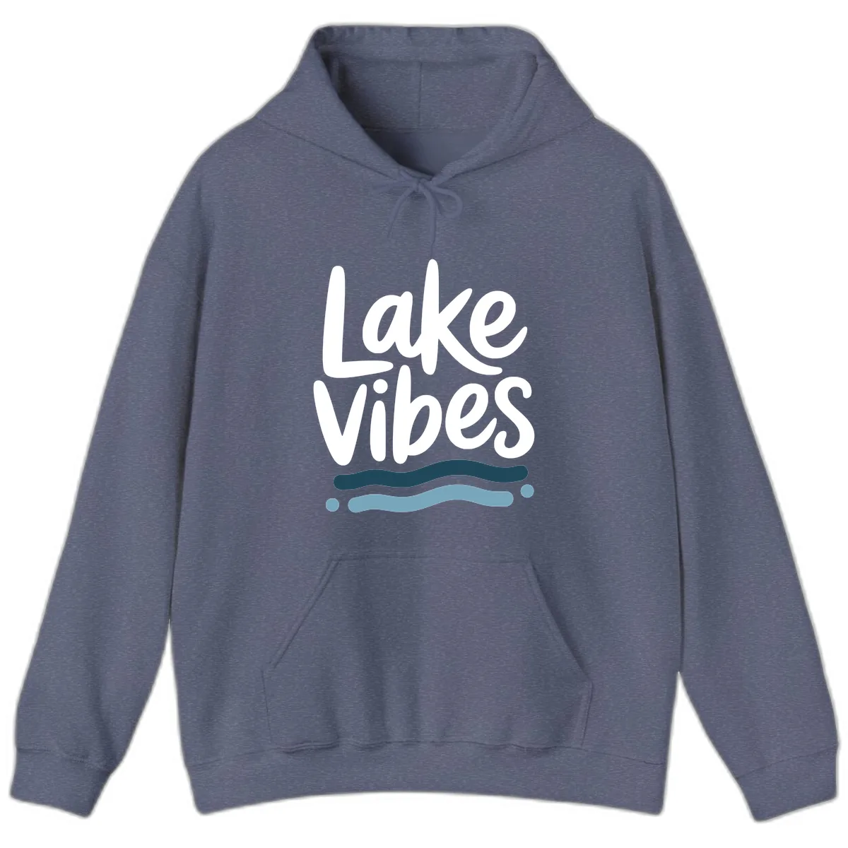 Lake Vibes Typography Design Hoodie in Heather Navy