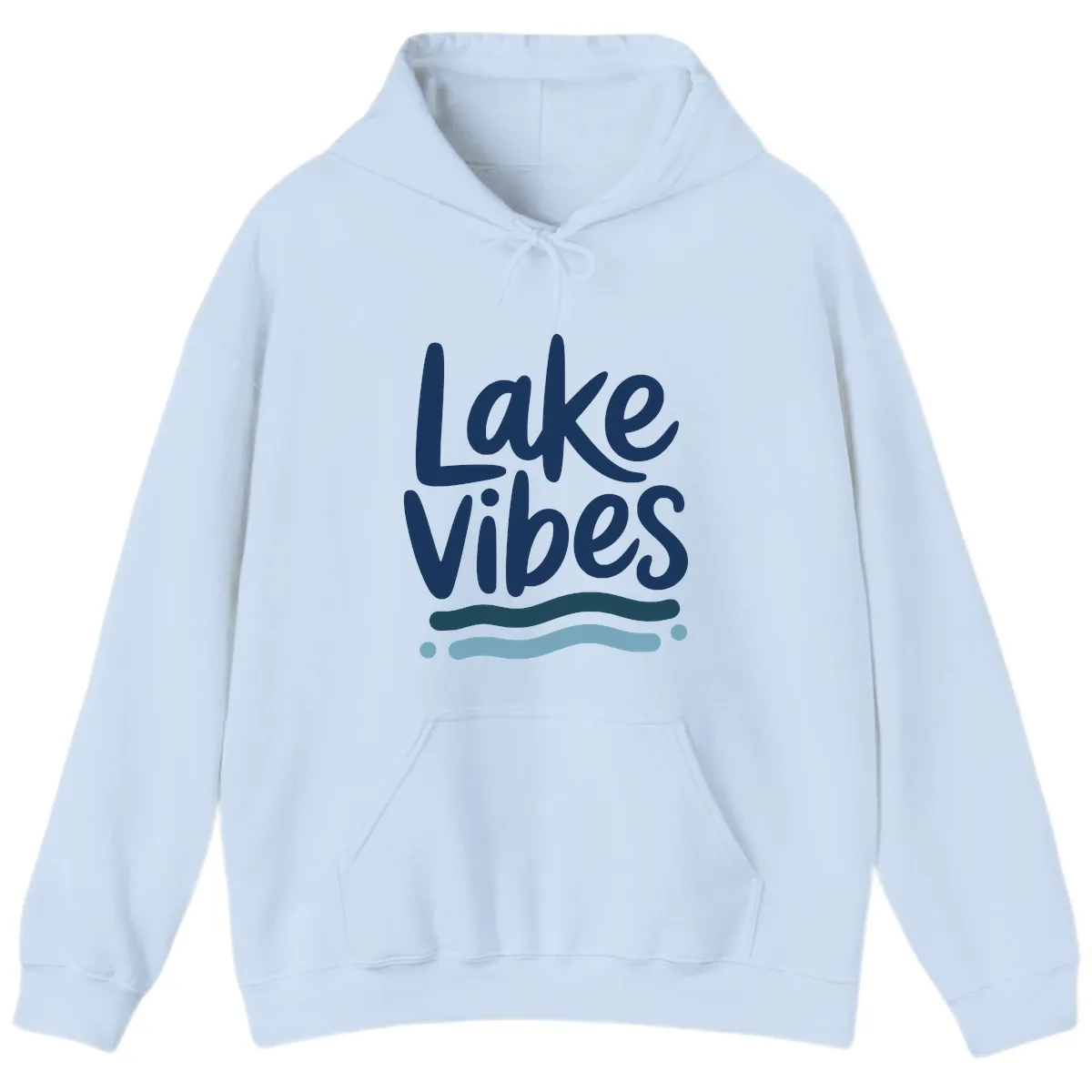 Lake Vibes Typography Design Hoodie in Light Blue