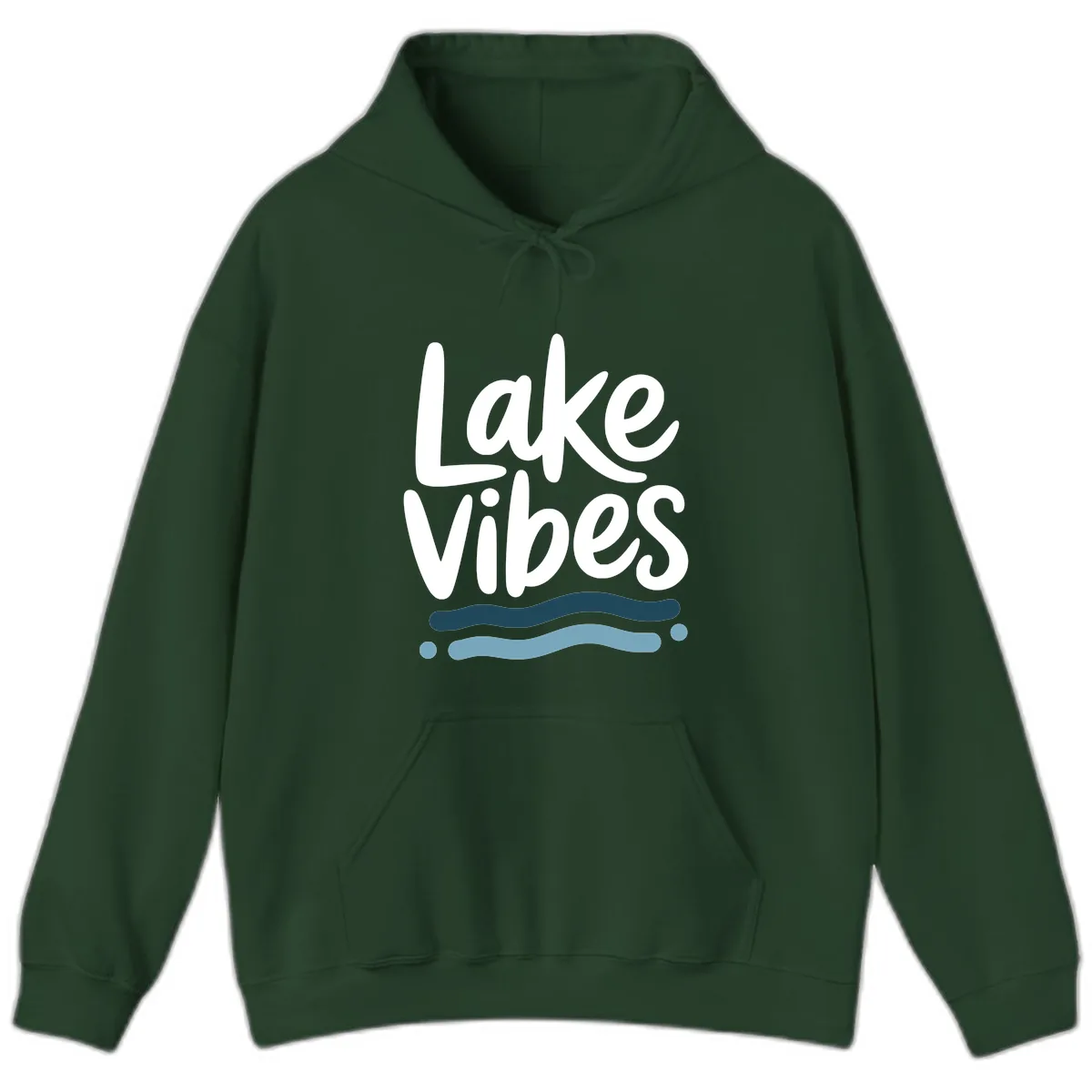 Lake Vibes Typography Design Hoodie in Forest Green