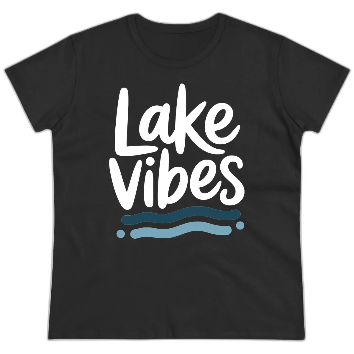 Lake Vibes Typography Design Ladies Tee in Black