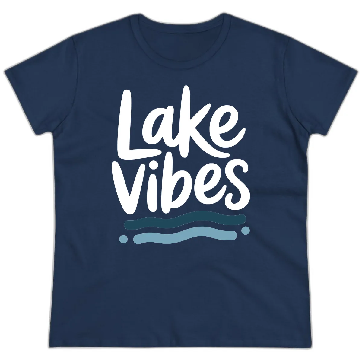 Lake Vibes Typography Design Ladies Tee in Navy