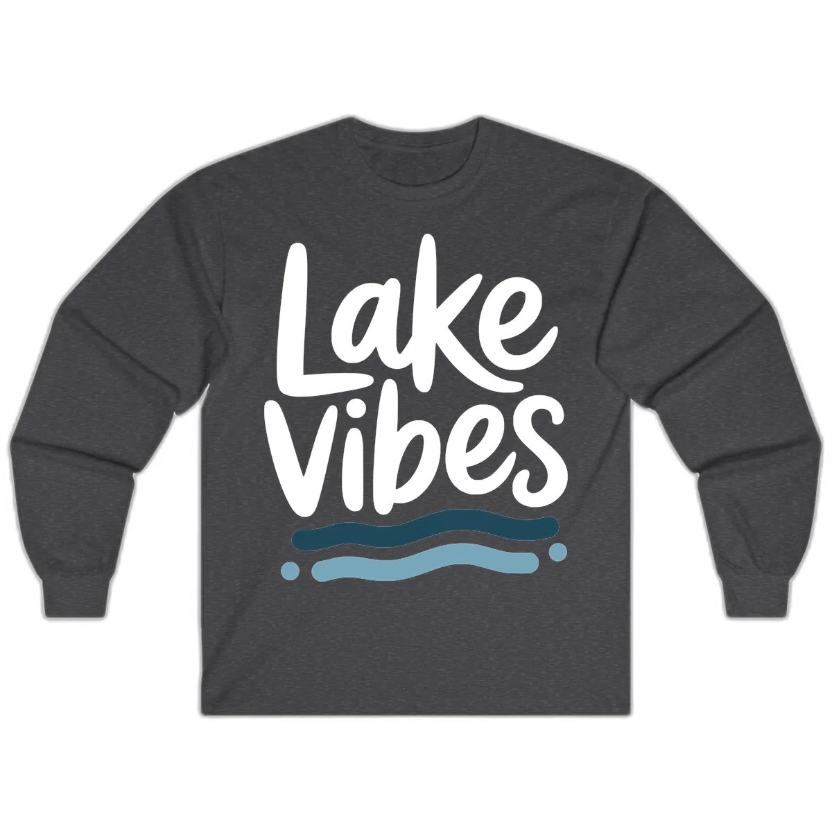 Lake Vibes Typography Design Long Sleeve in Dark Heather