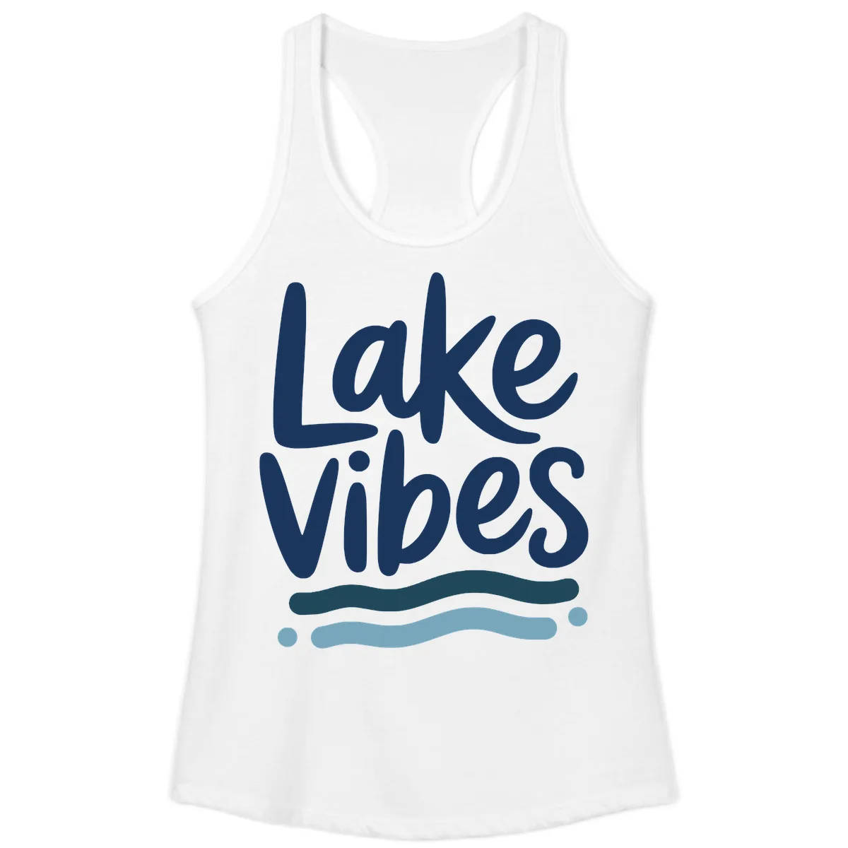 Lake Vibes Typography Design Ladies Tank in White