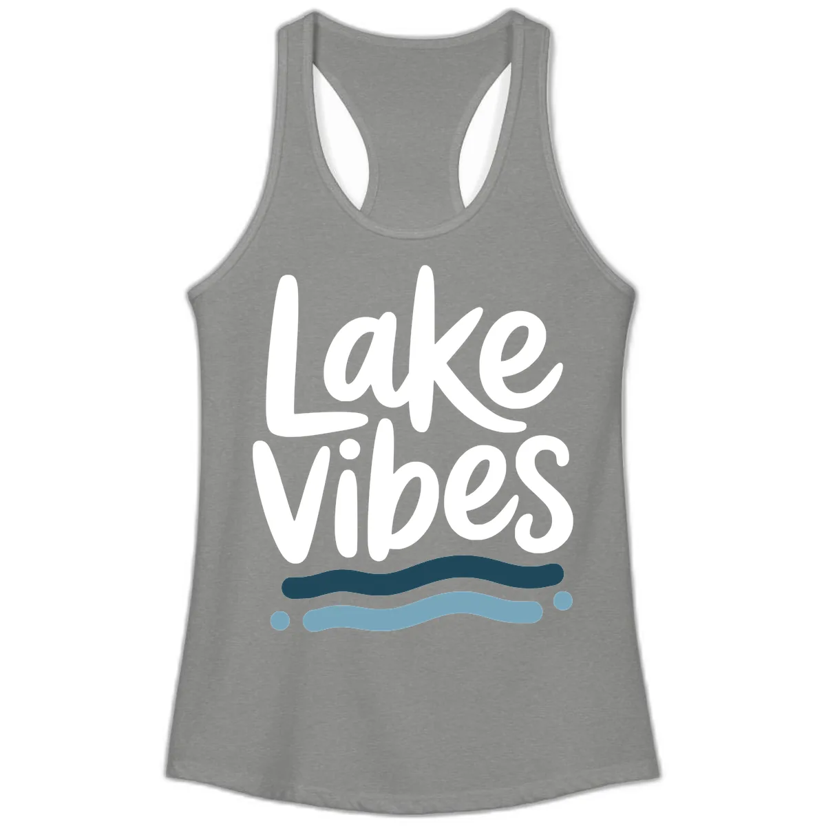 Lake Vibes Typography Design Ladies Tank in Heather Grey