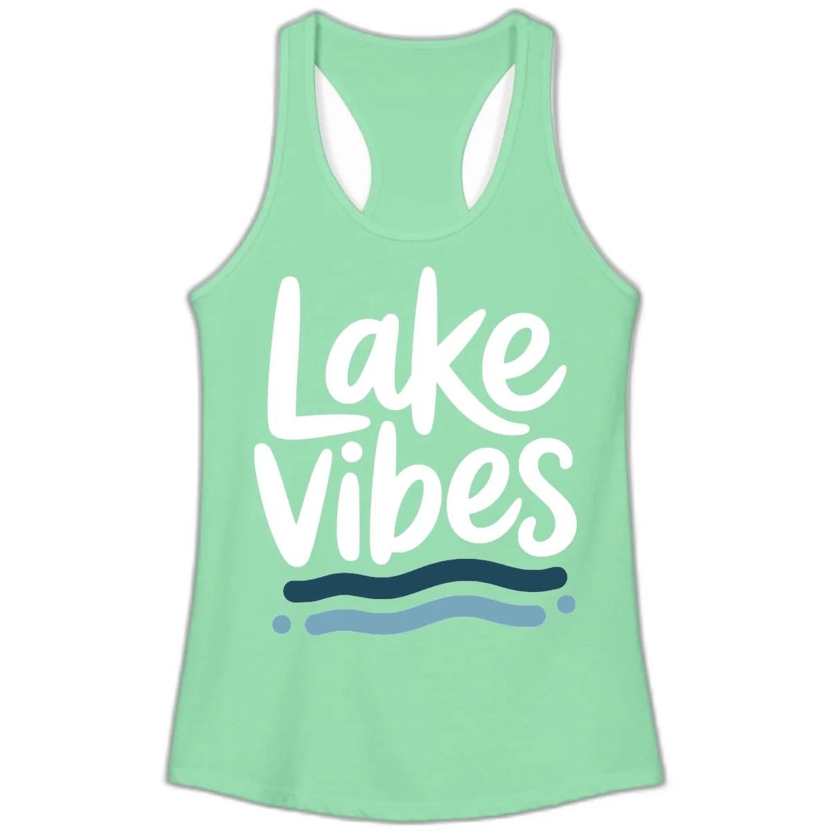 Lake Vibes Typography Design Ladies Tank in Solid Mint