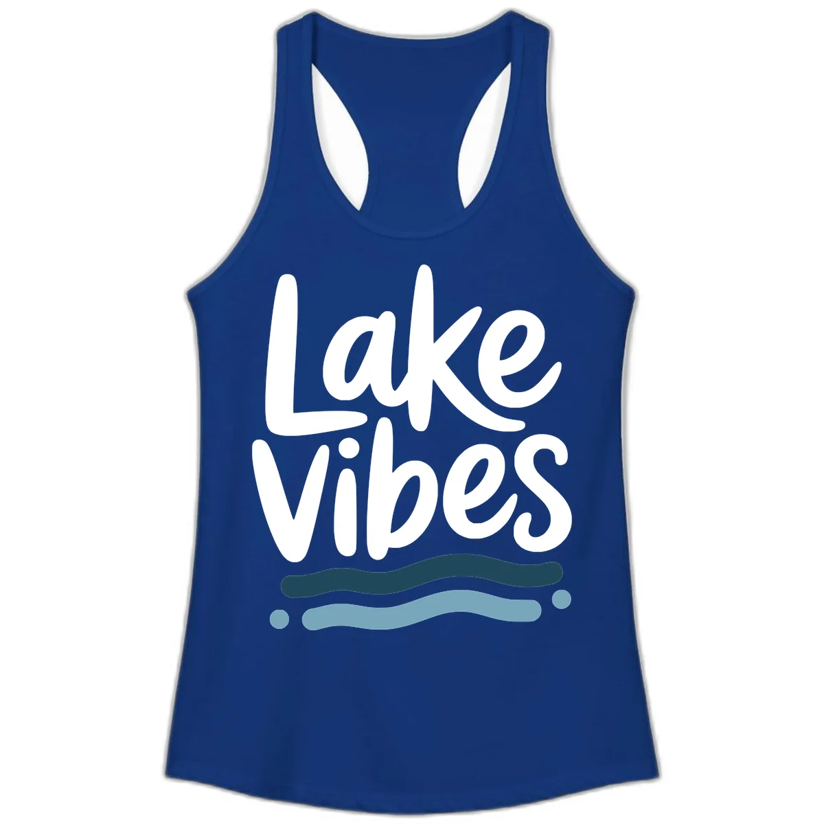Lake Vibes Typography Design Ladies Tank in Solid Royal