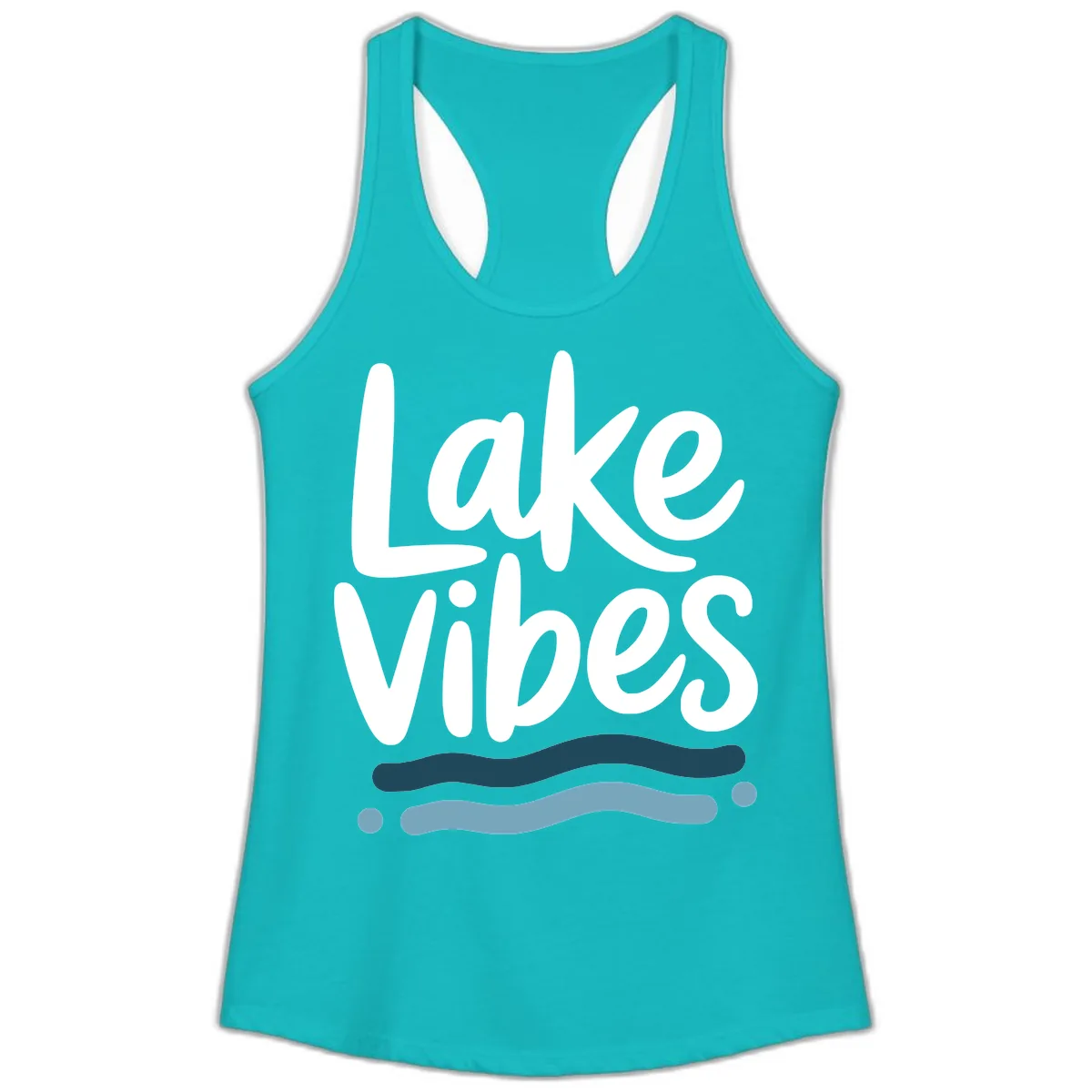 Lake Vibes Typography Design Ladies Tank in Tahiti Blue