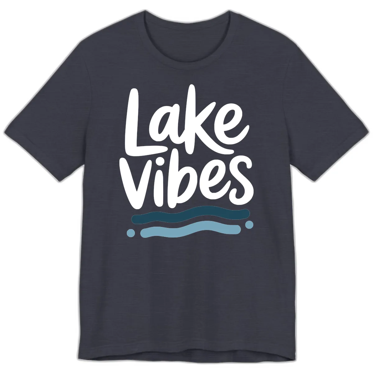 Lake Vibes Typography Design Premium T-Shirt in Heather Midnight Navy