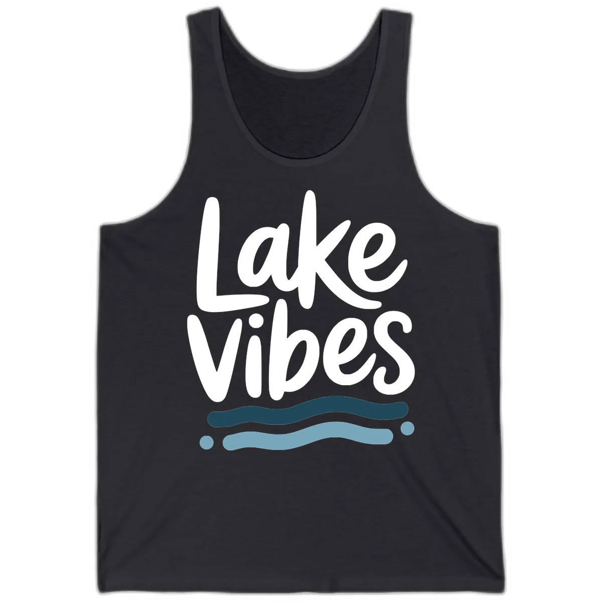 Lake Vibes Typography Design Tank in Dark Grey