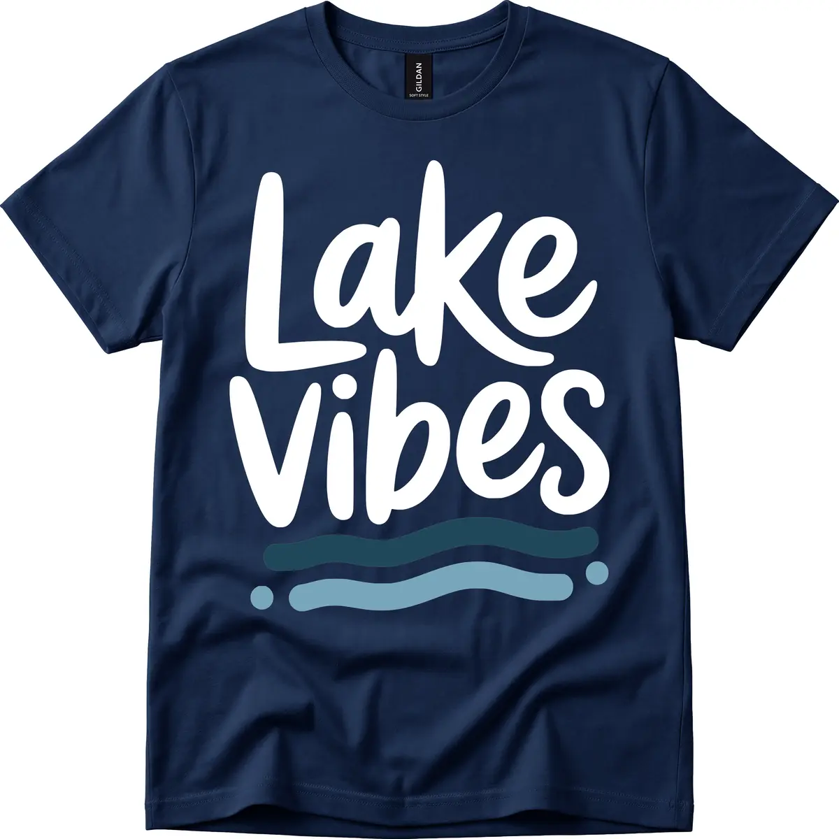 Lake Vibes Typography Design T-Shirt in Navy